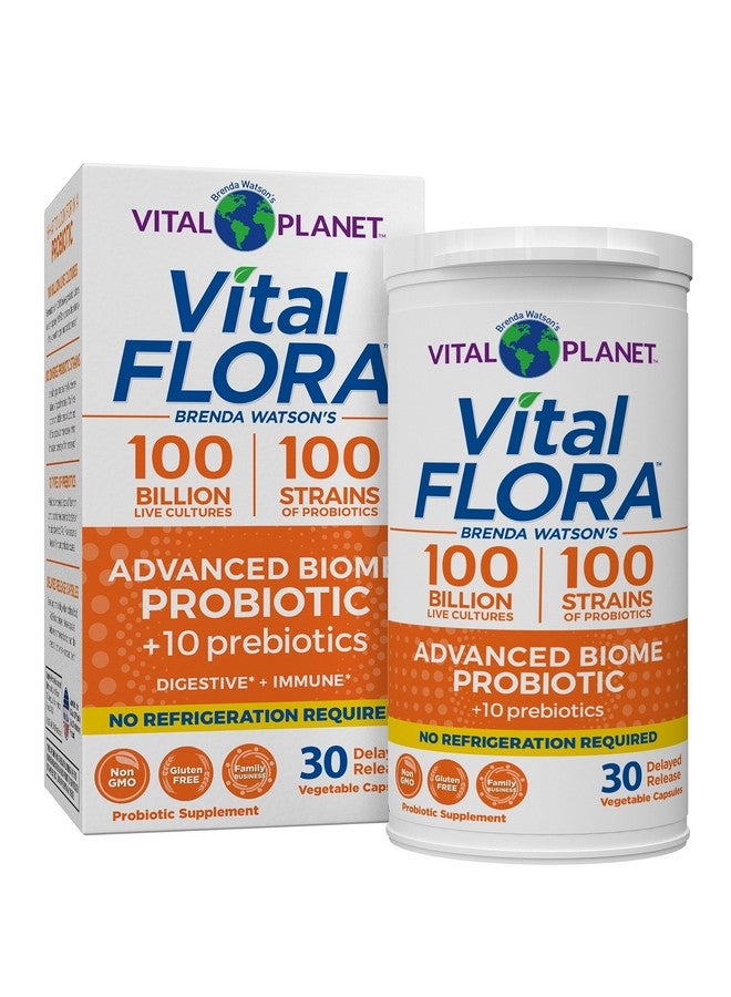 Vital Planet - Vital Flora Advanced Probiotic 100 Billion CFU, 100 Diverse Strains, 10 Organic Prebiotics, Immune Support, Digestive Health Shelf Stable Probiotics for Women and Men 30 Capsules - Image 1