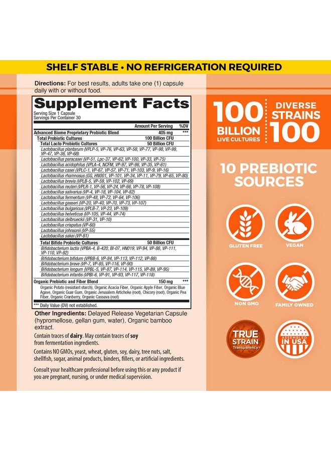 Vital Planet - Vital Flora Advanced Probiotic 100 Billion CFU, 100 Diverse Strains, 10 Organic Prebiotics, Immune Support, Digestive Health Shelf Stable Probiotics for Women and Men 30 Capsules - Image 2