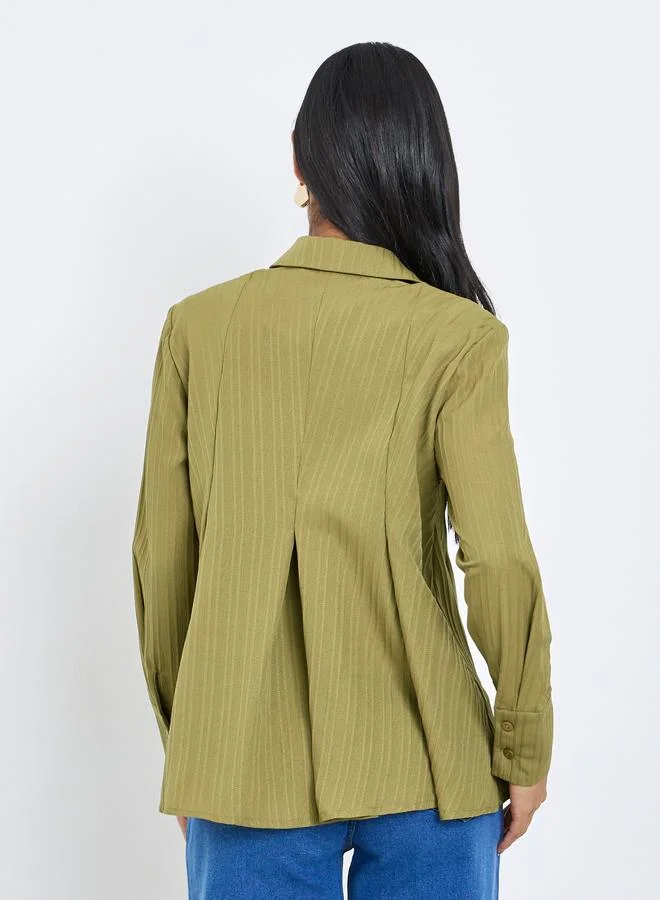 Styli Styli Textured Pleated Spread Collar Shirt