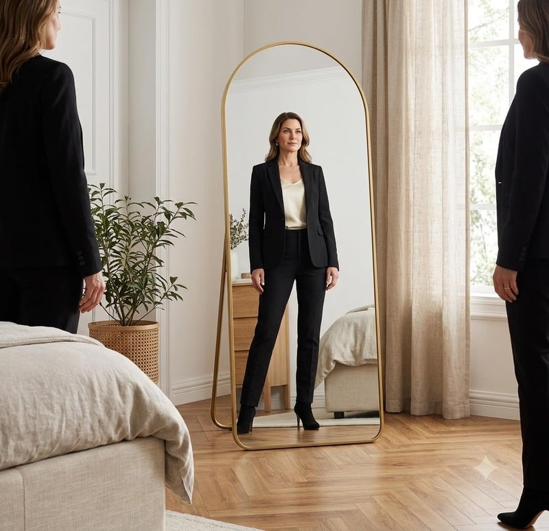 153x45cm Full Length Stand Mirror, Aluminum Frame Gold Rustproof Mirror Wall Mountable Floor Mirror, HD Glass, Suitable for Bedroom, Living Room, Entryway - Image 3
