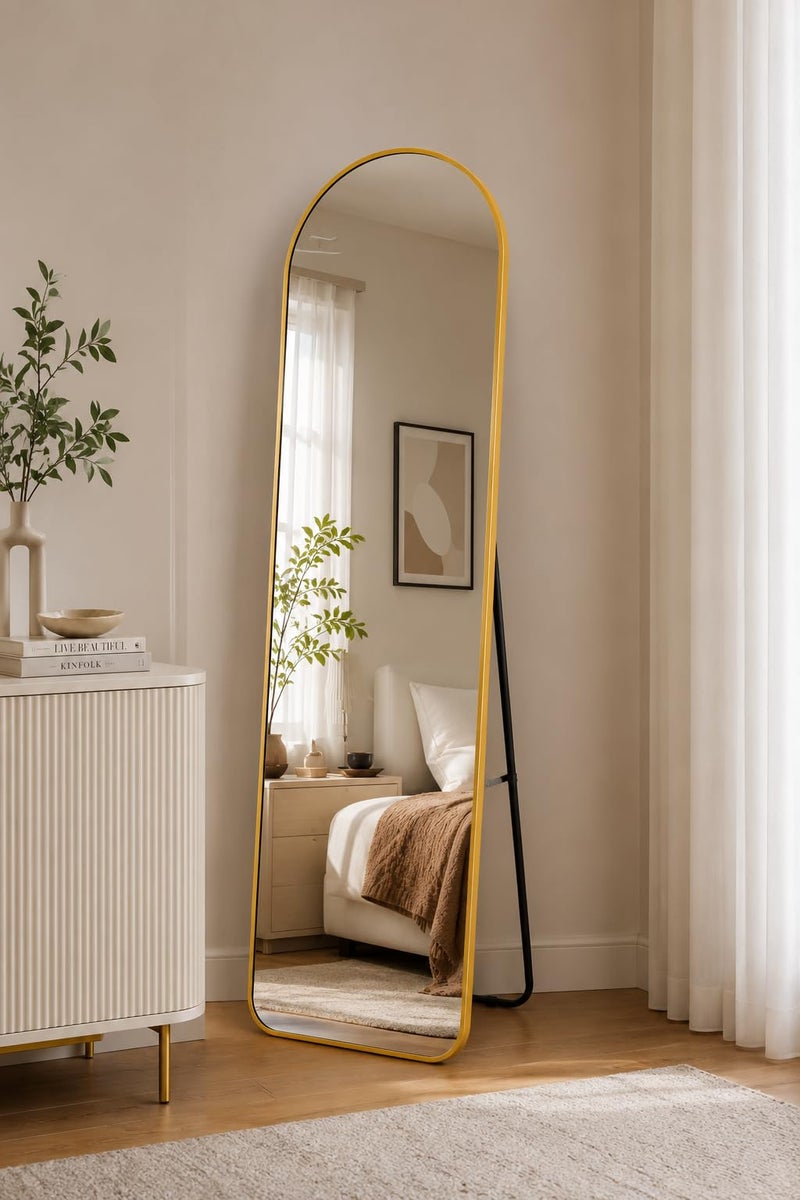 153x45cm Full Length Stand Mirror, Aluminum Frame Gold Rustproof Mirror Wall Mountable Floor Mirror, HD Glass, Suitable for Bedroom, Living Room, Entryway - Image 1