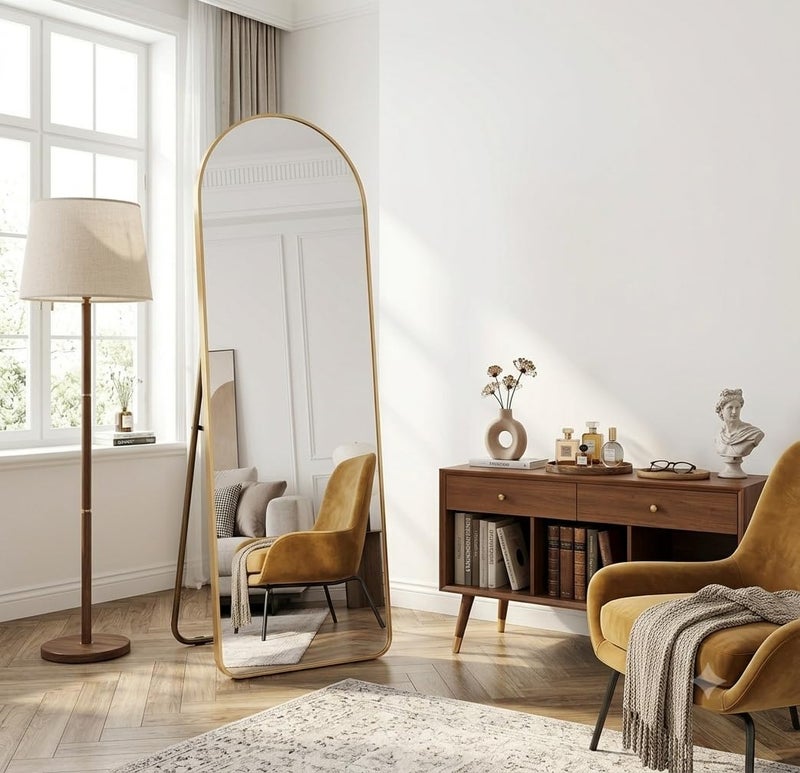 153x45cm Full Length Stand Mirror, Aluminum Frame Gold Rustproof Mirror Wall Mountable Floor Mirror, HD Glass, Suitable for Bedroom, Living Room, Entryway - Image 4