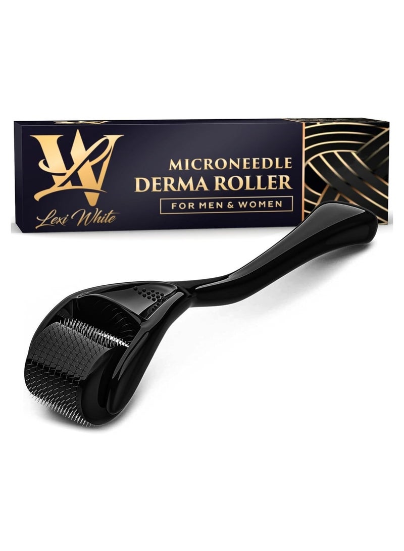 Lexi Derma Roller 1.0mm for Skin, Hair and Beard Titanium Micro Needle Roller for Women and Men for Face and Scalp Safe and Easy to Use Dark Black - Image 1