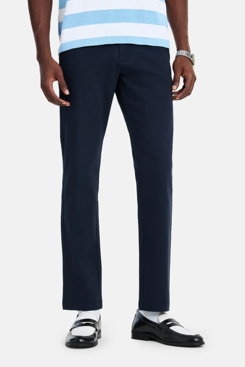 SNITCH Navy Blue Solid Slim Fit Festive Trousers