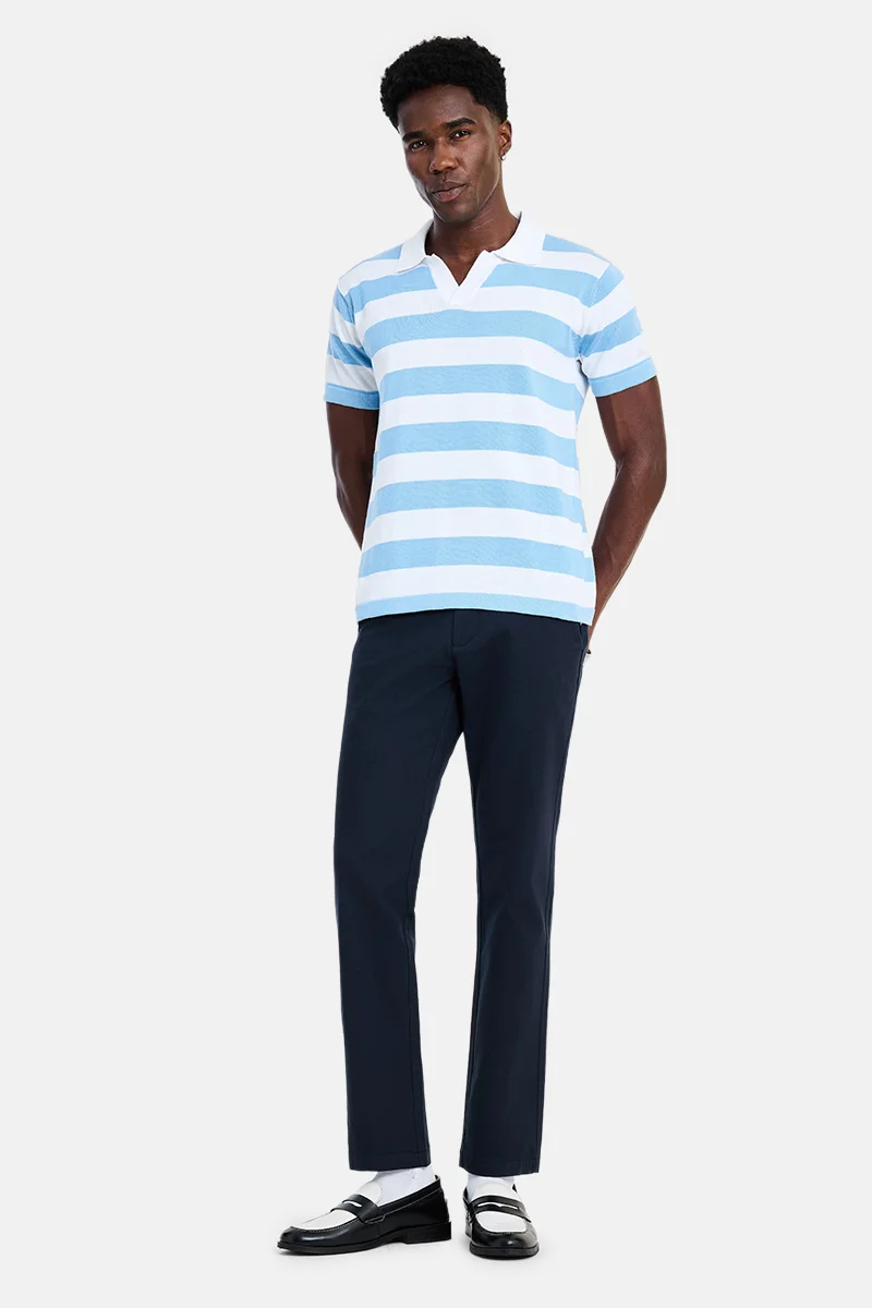 SNITCH Navy Blue Solid Slim Fit Festive Trousers