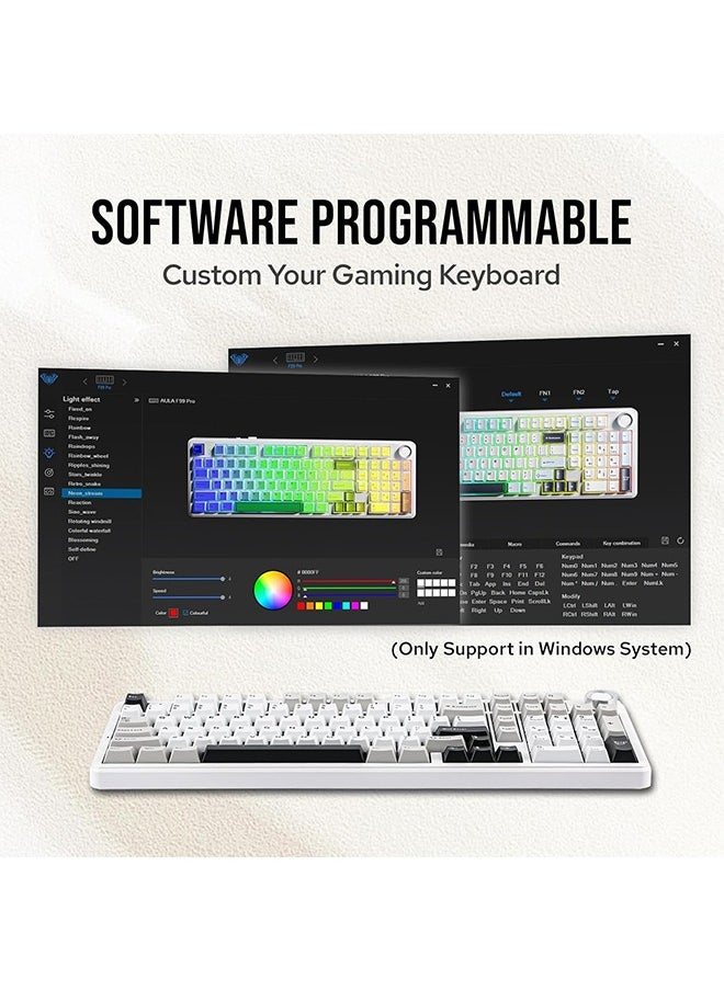 AULA - Aula F99 PRO 96% Mechanical Gaming Keyboard, BT5.0/USB-C/2.4GHz Wireless, Hot Swappable Gasket Custom Keyboard with 8000mAH Battery, Rotary Knob, RGB Backlit for Win/Mac (White Grey) - Image 1
