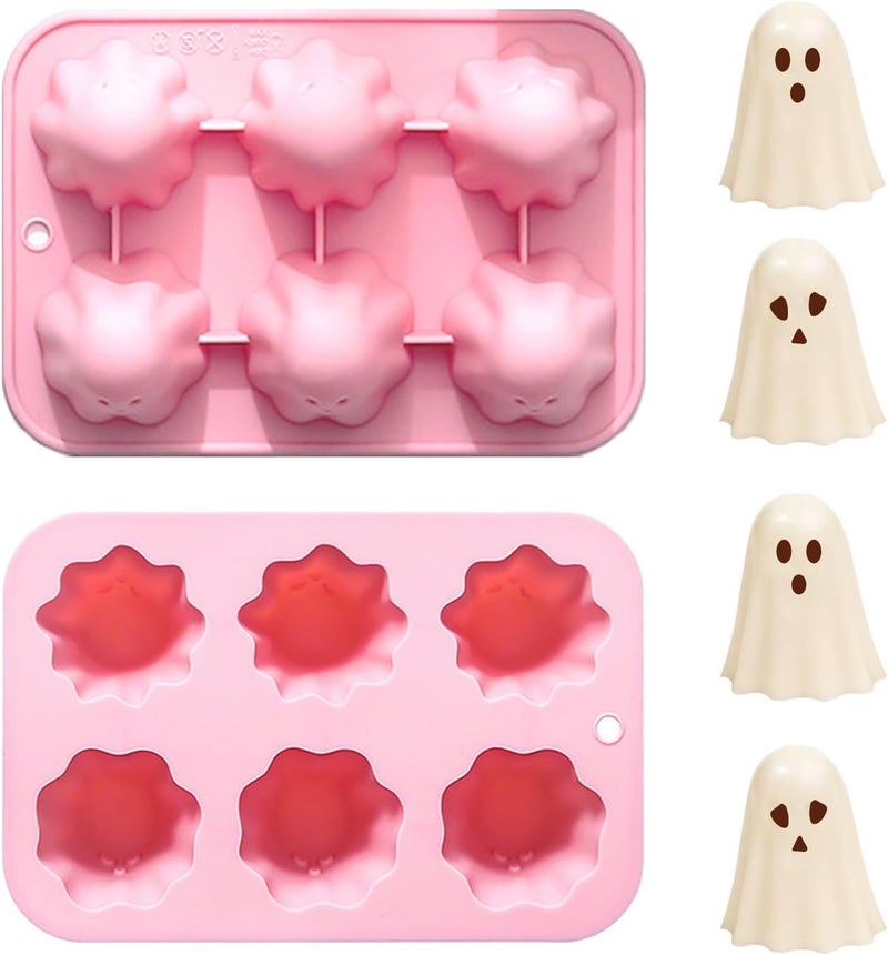 Dreplfn Ghost Silicone Mold 2Pcs Halloween Silicone Molds 3D Ghost Chocolate Candy Molds Halloween Theme Mould Ghost Baking Mold Chocolate Mould for Baking Cake Pudding Fondant Muffin Soap Candle Ice cubes - Image 1