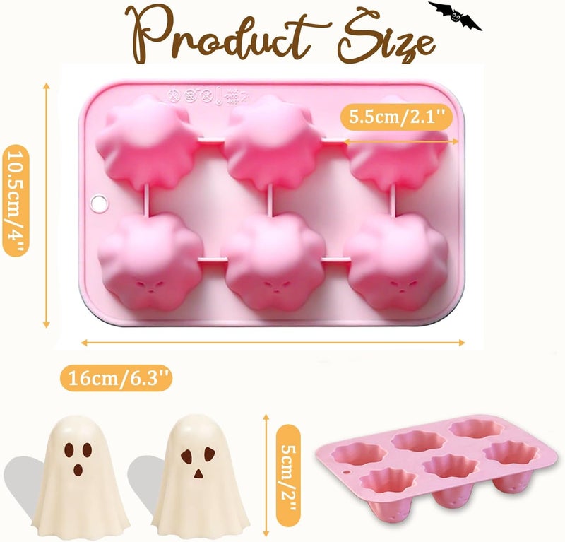 Dreplfn Ghost Silicone Mold 2Pcs Halloween Silicone Molds 3D Ghost Chocolate Candy Molds Halloween Theme Mould Ghost Baking Mold Chocolate Mould for Baking Cake Pudding Fondant Muffin Soap Candle Ice cubes - Image 2