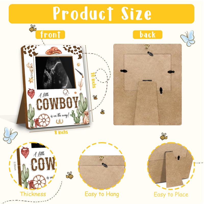 ALodr Cowboy Baby Shower Decorations, Baby Shower Sign Picture Frame, Cowboy Party Decor for Gender Reveal, Pregnancy Milestone Keepsake, Pregnancy Announcement Sonogram Photo Frames - Image 2