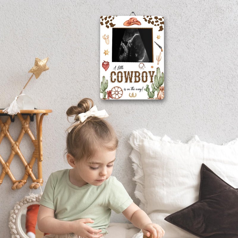 ALodr Cowboy Baby Shower Decorations, Baby Shower Sign Picture Frame, Cowboy Party Decor for Gender Reveal, Pregnancy Milestone Keepsake, Pregnancy Announcement Sonogram Photo Frames - Image 4