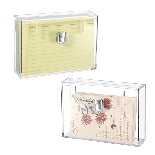 BTSKY 2 Pack Clear Acrylic Index Card Box for 4x6 Inch Cards, Holder Notecard Box Recipe Card Box Plastic Storage Organizer for Filling Index, Note Cards, Flashcards, Recipes - Image 1