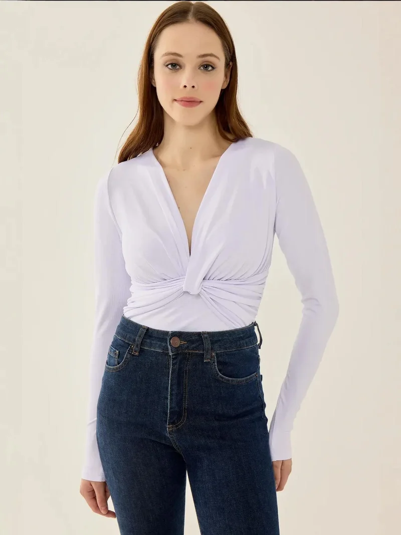 V-Neck Long Sleeve Slim Fit Bodysuit