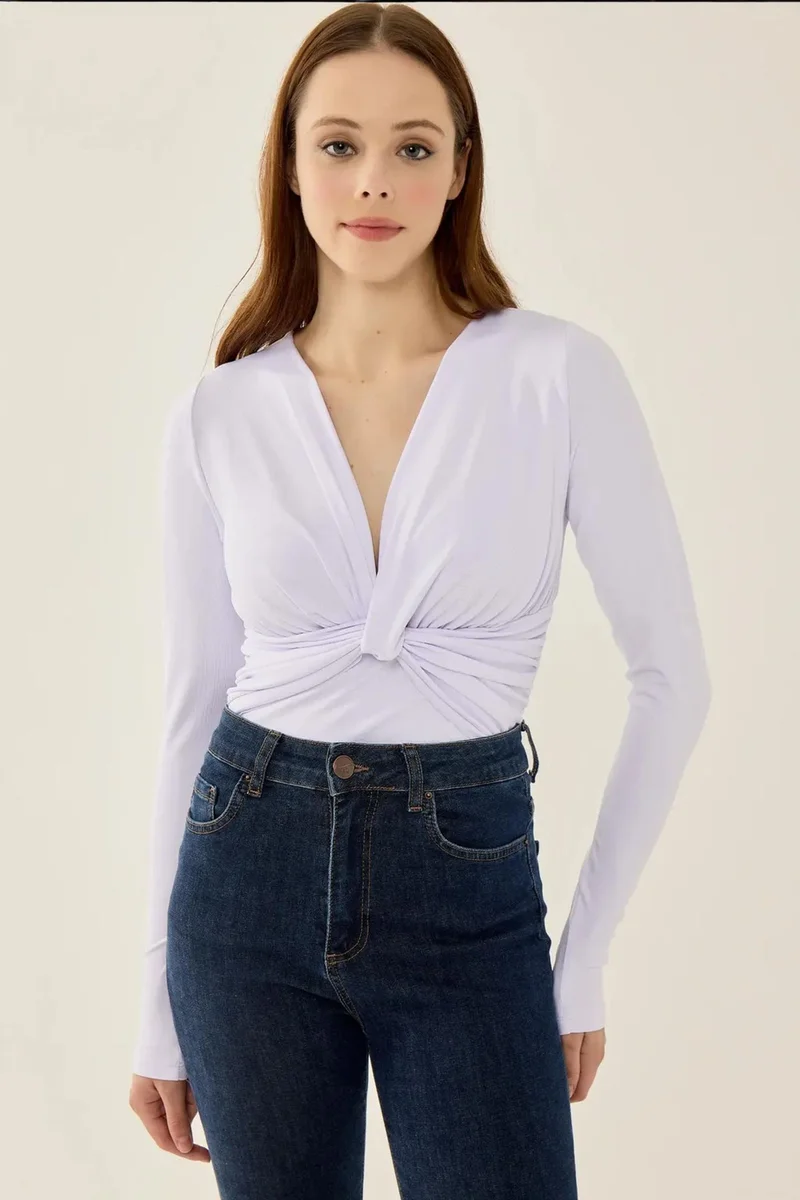 Hiccup V-Neck Long Sleeve Slim Fit Bodysuit