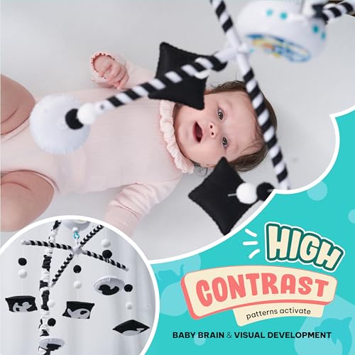 EVERLOVE Montessori Mobile Baby for Crib (TINITIGIES) - Digital Music Box with 12 lullabies & 3 Modes (Rotating only, Music only, or Both) - Black and White Baby Mobile for Boys & Girls - Image 3