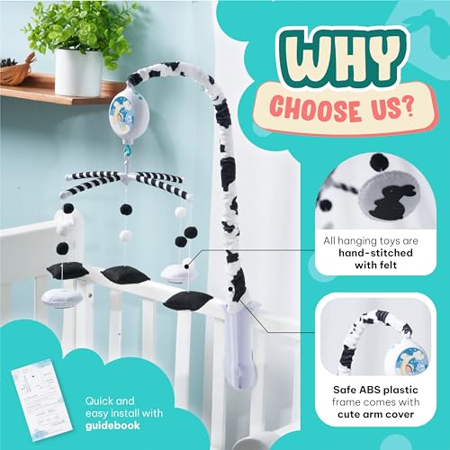 EVERLOVE Montessori Mobile Baby for Crib (TINITIGIES) - Digital Music Box with 12 lullabies & 3 Modes (Rotating only, Music only, or Both) - Black and White Baby Mobile for Boys & Girls - Image 5