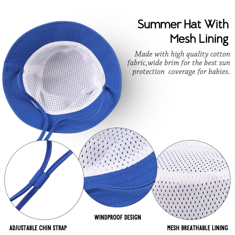 JANGANNSA Cotton Baby Sun Hat Infant Toddler Boys Girls Bucket Hats Summer Sun Protection Kids Beach Caps (Royal Blue, 48cm) - Image 5