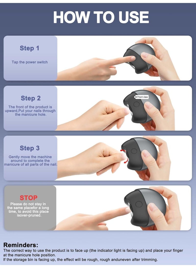 عام ماكينة قص أظافر كهربائية لاسلكية، ماكينة تشذيب أظافر أوتوماتيكية مع ضوء، سرعتان، غطاء مغناطيسي مانع للانزلاق، التقاط قصاصات الأظافر، قابلة لإعادة الشحن عبر USB للبالغين وكبار السن والرجال والنساء والمعاقين، رمادي - Image 4