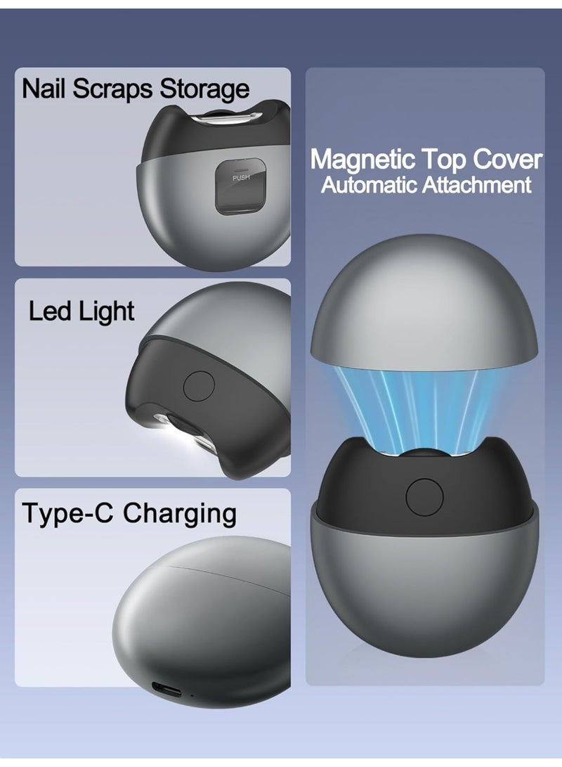 عام ماكينة قص أظافر كهربائية لاسلكية، ماكينة تشذيب أظافر أوتوماتيكية مع ضوء، سرعتان، غطاء مغناطيسي مانع للانزلاق، التقاط قصاصات الأظافر، قابلة لإعادة الشحن عبر USB للبالغين وكبار السن والرجال والنساء والمعاقين، رمادي - Image 3