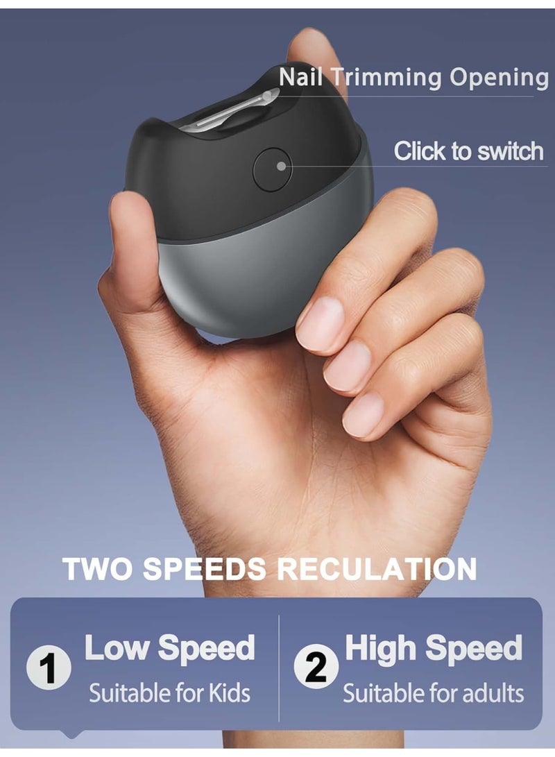 عام ماكينة قص أظافر كهربائية لاسلكية، ماكينة تشذيب أظافر أوتوماتيكية مع ضوء، سرعتان، غطاء مغناطيسي مانع للانزلاق، التقاط قصاصات الأظافر، قابلة لإعادة الشحن عبر USB للبالغين وكبار السن والرجال والنساء والمعاقين، رمادي - Image 2