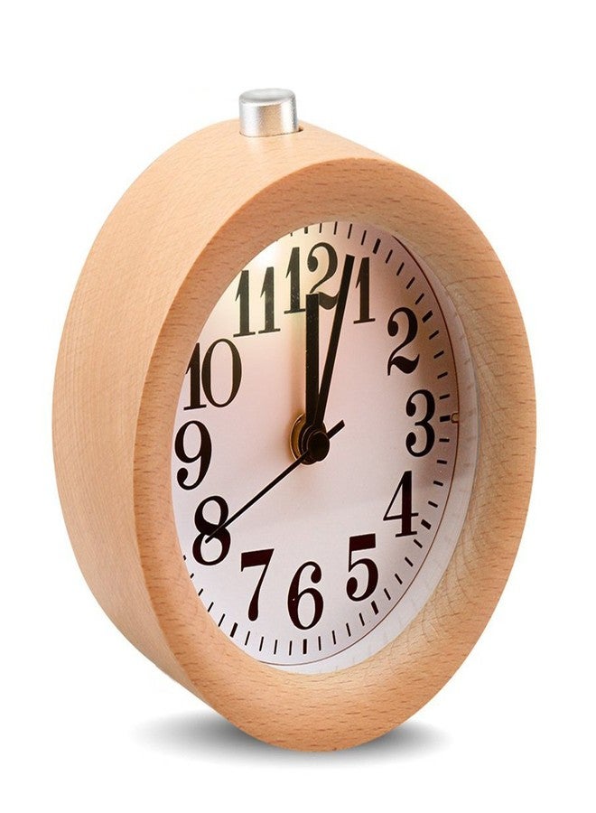 EC VISION Handmade Classic Small Round Silent Table Snooze Beech Wood Alarm Clock with nightlight - Image 1