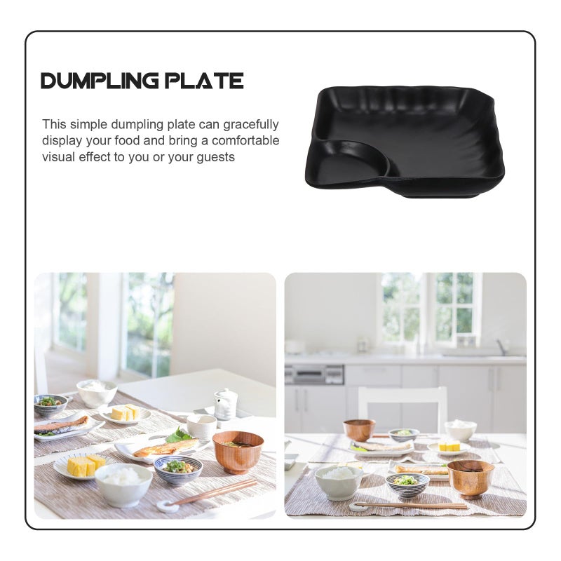 Black Melamine Dumpling Plate with Sauce Dish Japanese Style Sushi Appetizer Serving Plate - Image 5