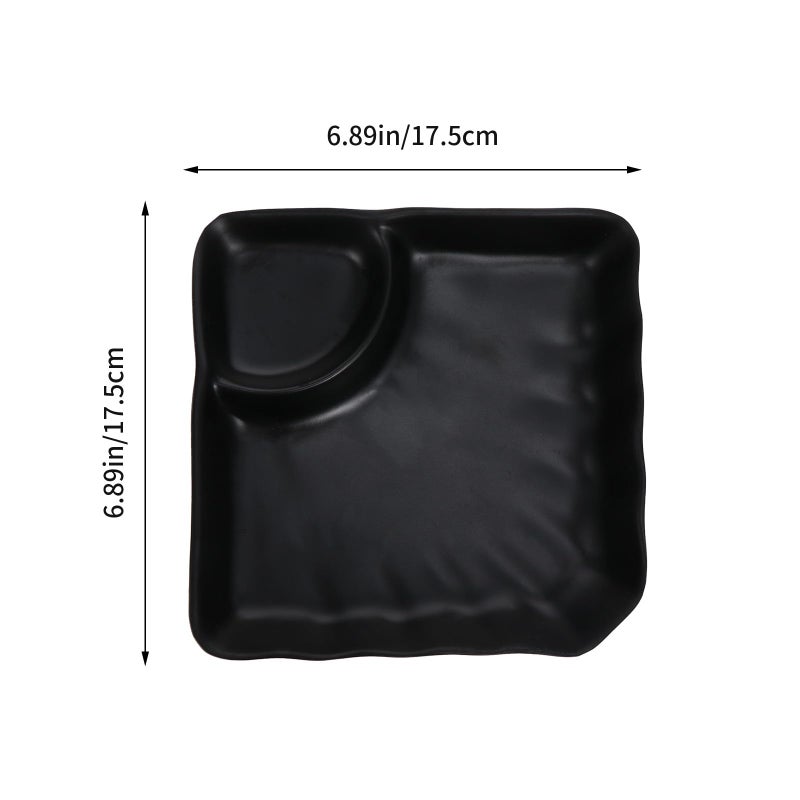 Black Melamine Dumpling Plate with Sauce Dish Japanese Style Sushi Appetizer Serving Plate - Image 3
