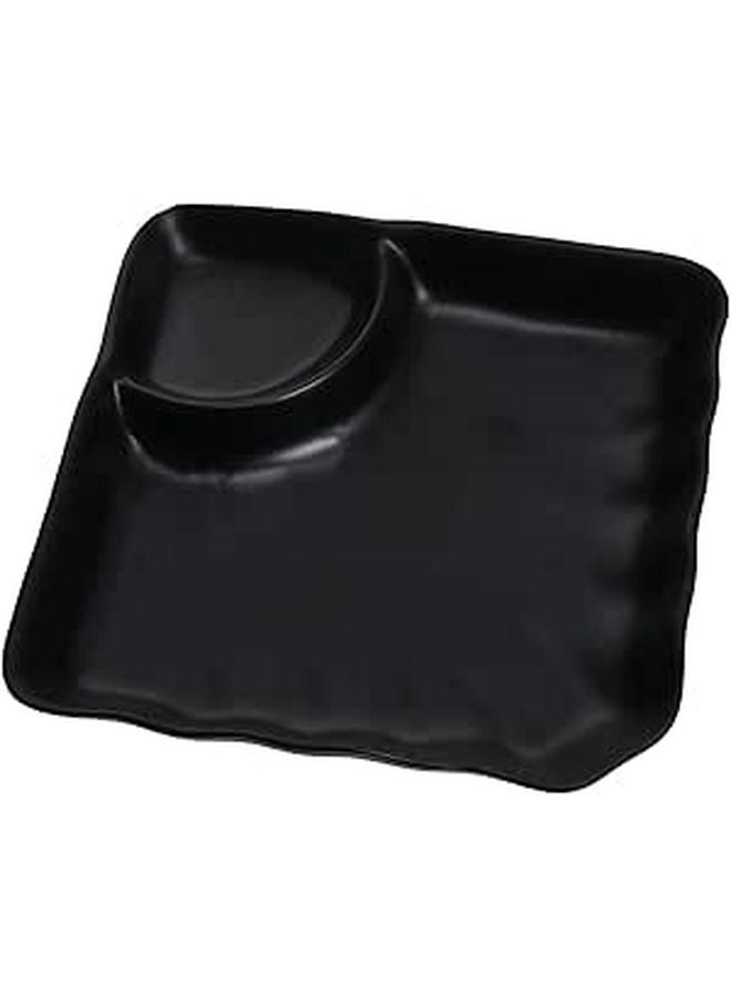 Black Melamine Dumpling Plate with Sauce Dish Japanese Style Sushi Appetizer Serving Plate - Image 1