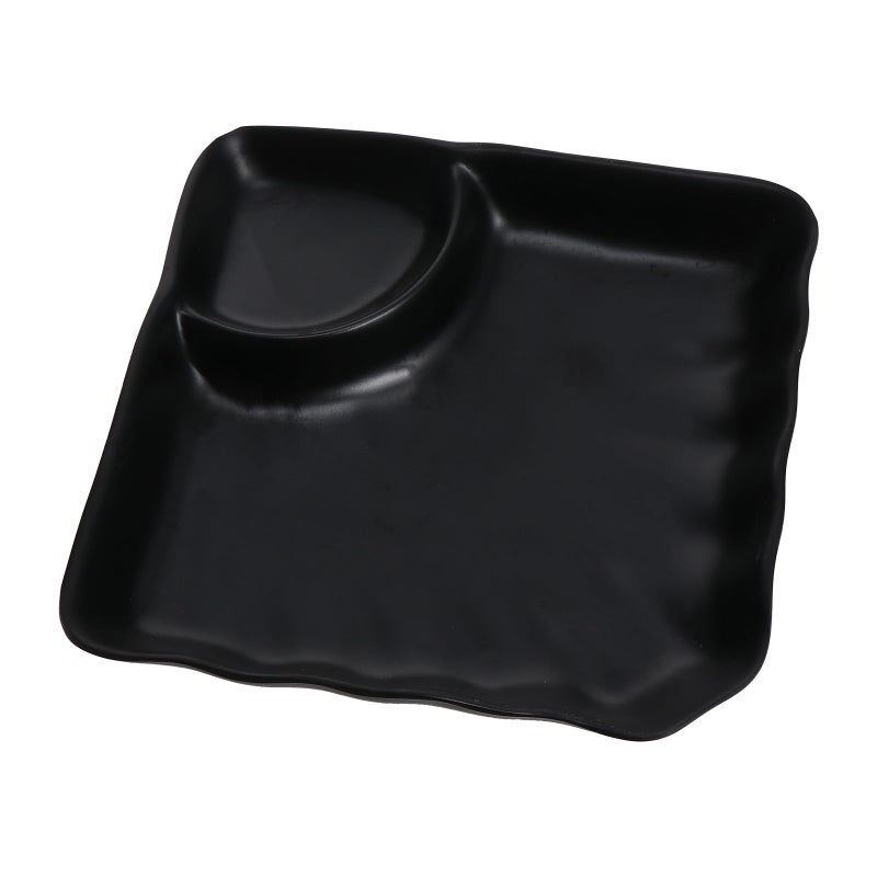 Black Melamine Dumpling Plate with Sauce Dish Japanese Style Sushi Appetizer Serving Plate - Image 2