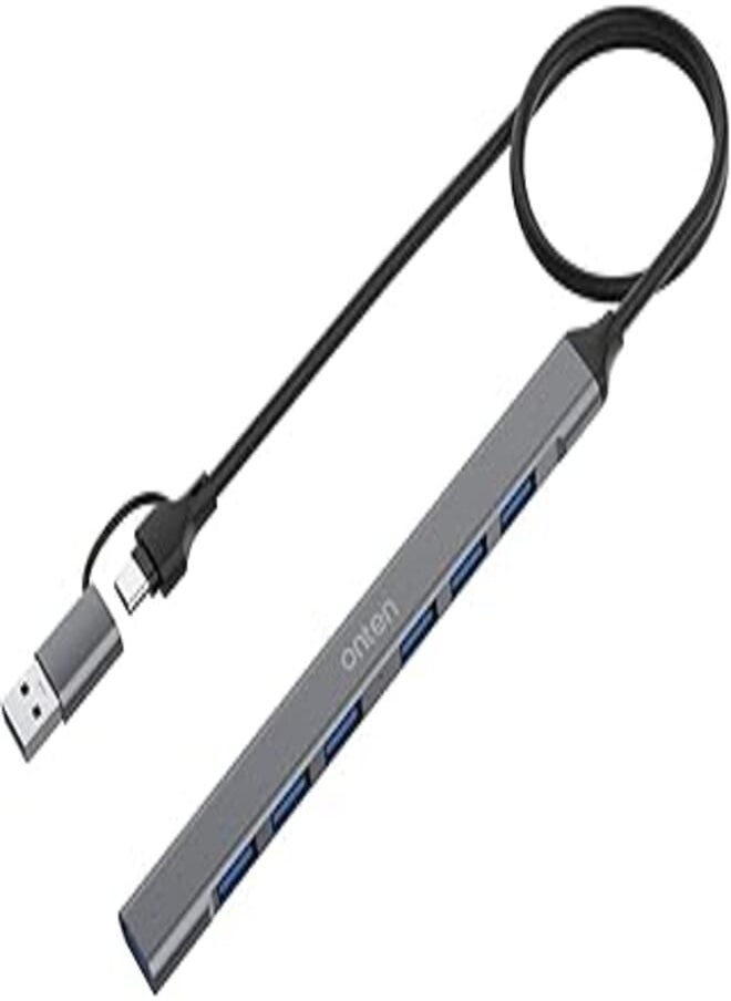 onten USB C Hub, ONTEN USB C USB to USB Adapter, USB C to USB A Hub, 7 Ports USB-C USB to USB Hub 3.0/2.0, for MacBook Pro, iMac 2021, USB Splitter Aluminum Alloy, Color Gray 