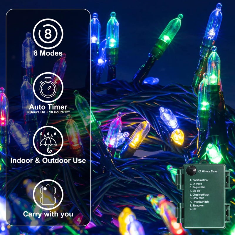 NovaFloat 100LED Christmas Lights Outdoor with Timer 8 Modes Waterproof Outdoor Indoor for Christmas Decor Multicolor 2 Pack - Image 5
