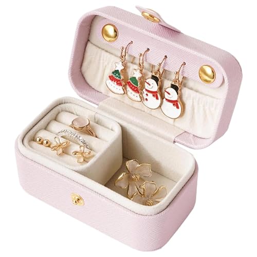 Gowloz Jewelry Box Small (Pink, Faux Leather, 9.5 x 5 x 5 cm) – Travel Organizer Case for Rings, Earrings, Necklaces & Bracelets – Compact Storage Box for Women & Girls - Image 1