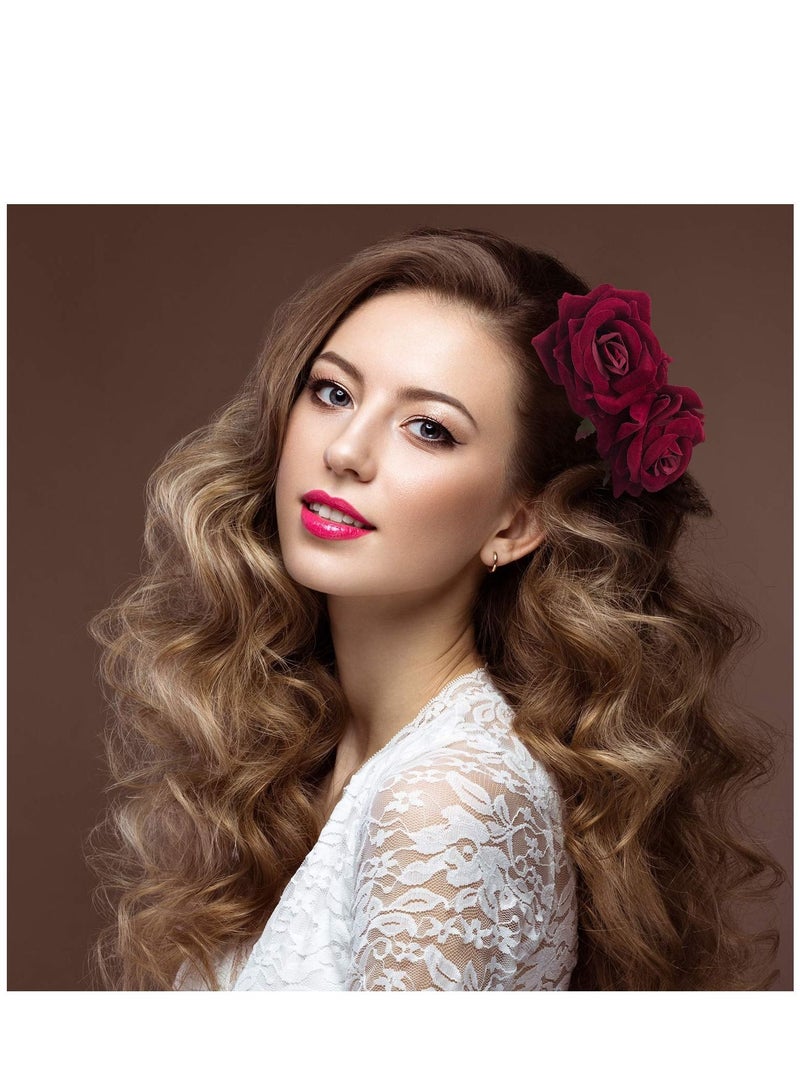 KASTWAVE 2 Pack Rose Flower Hair Clip Women Rose Flowers Hair Accessories Wedding Hair Clip Flamenco Dancer for Women Girls, Halloween Ball Party Masquerade and Cosplay - Image 2