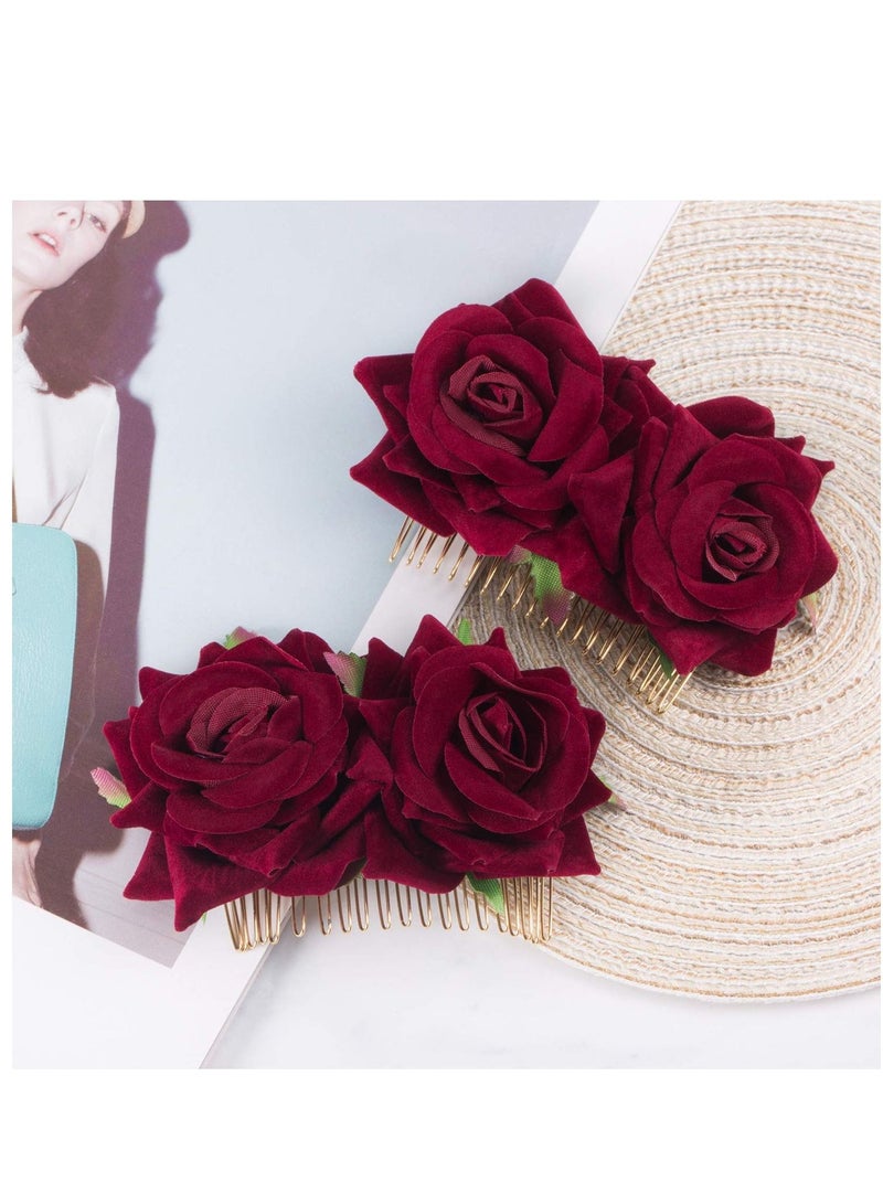 KASTWAVE 2 Pack Rose Flower Hair Clip Women Rose Flowers Hair Accessories Wedding Hair Clip Flamenco Dancer for Women Girls, Halloween Ball Party Masquerade and Cosplay - Image 5