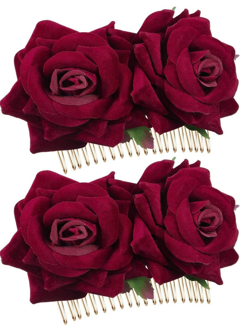 KASTWAVE 2 Pack Rose Flower Hair Clip Women Rose Flowers Hair Accessories Wedding Hair Clip Flamenco Dancer for Women Girls, Halloween Ball Party Masquerade and Cosplay - Image 1