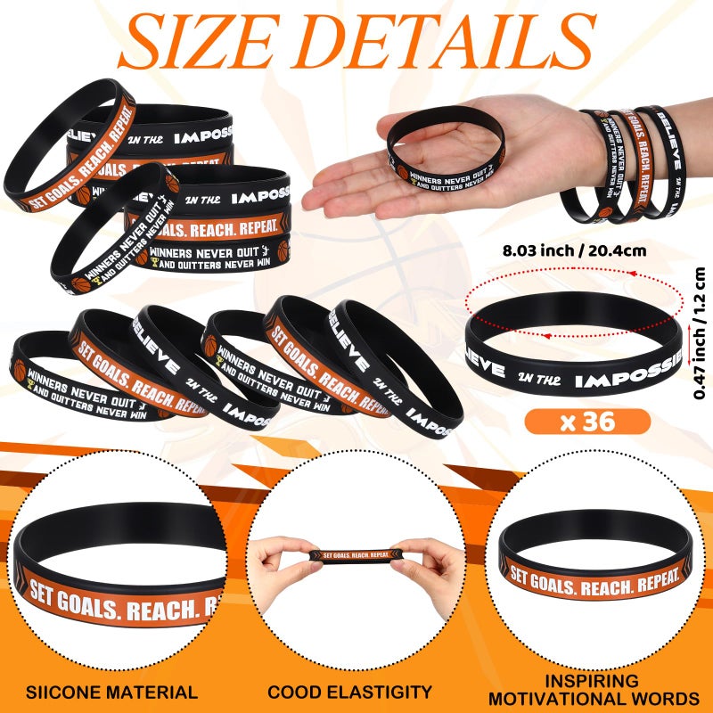 Ecation 72 Pcs Basketball Party Favors Set Include Motivational Silicone Wristbands & Stainless Steel Dog-tag Necklaces Beaded Chain & Inspirational Cards & Organza Bags for Basketball Team Party Gift - Image 3