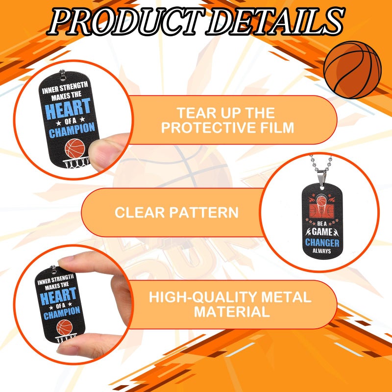 Ecation 72 Pcs Basketball Party Favors Set Include Motivational Silicone Wristbands & Stainless Steel Dog-tag Necklaces Beaded Chain & Inspirational Cards & Organza Bags for Basketball Team Party Gift - Image 4