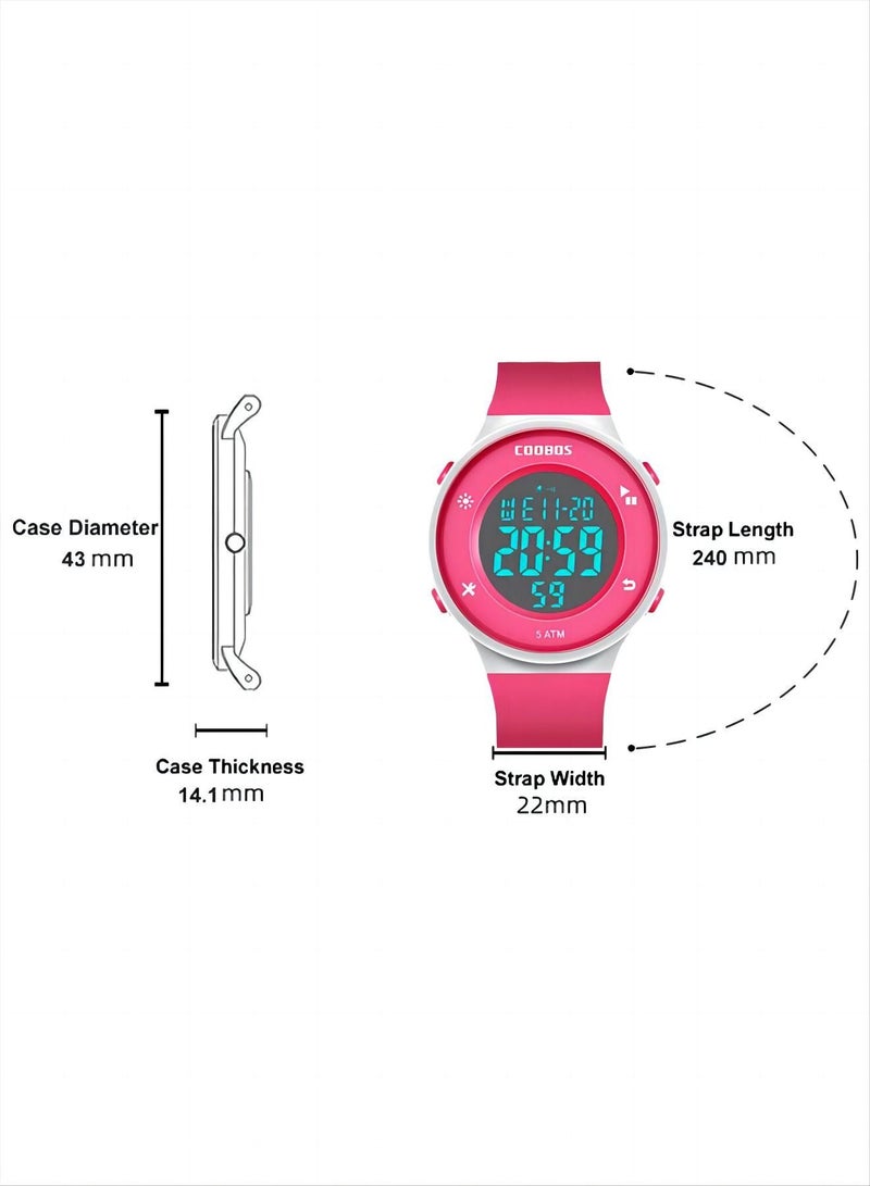 COOBOS Kids Water Resistant Rubber Digital Watch Rose Red - Image 3