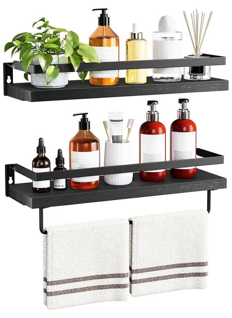 Generic Floating Shelves, Wall Shelves Set of 2, Wall Mounted for Bathroom, Bedroom, Kitchen, Bathroom Shelf with Towel Bar, Sturdy Structure, Easy Installation  - Image 1