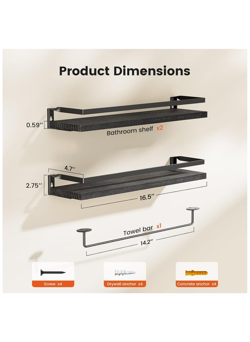 Generic Floating Shelves, Wall Shelves Set of 2, Wall Mounted for Bathroom, Bedroom, Kitchen, Bathroom Shelf with Towel Bar, Sturdy Structure, Easy Installation  - Image 3