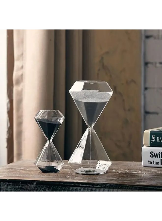 Black And Sand Rhinestone Hourglass 15 Minute Diamond Shaped Timer Space Themed Home Decor Figurine Versatile Room Decorative Holiday Thanksgiving Christmas Halloween Easter Gift - Image 4