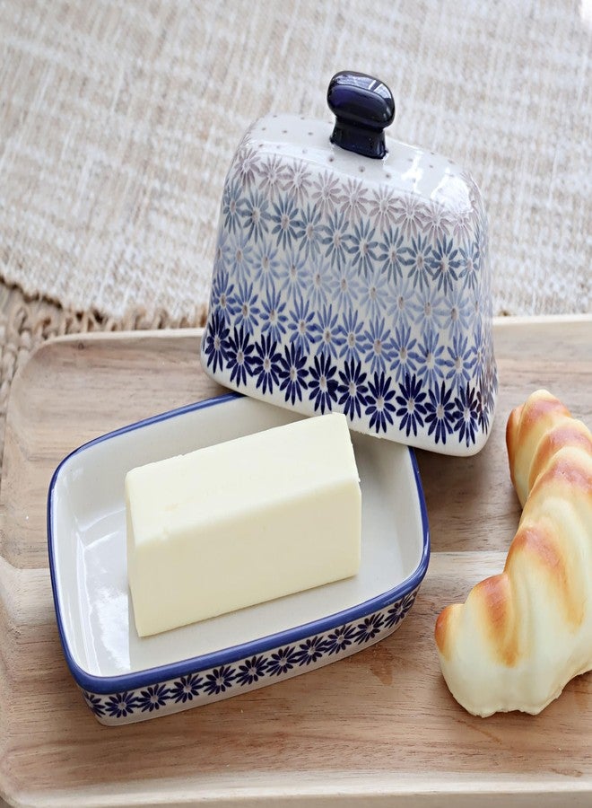 Blue Rose Pottery طبق زبدة بلو هارموني من الخزف البولندي بلو روز - يتسع لقطعة زبدة واحدة - طبق زبدة لتنظيم وتخزين الزبدة على سطح الطاولة - Image 3