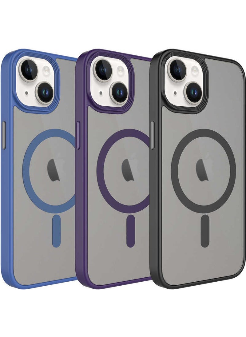 iPhone 14 Plus Compatible Matte Back Surface Zore Flet Magsafe Cover with Wireless Charging Feature-Blue