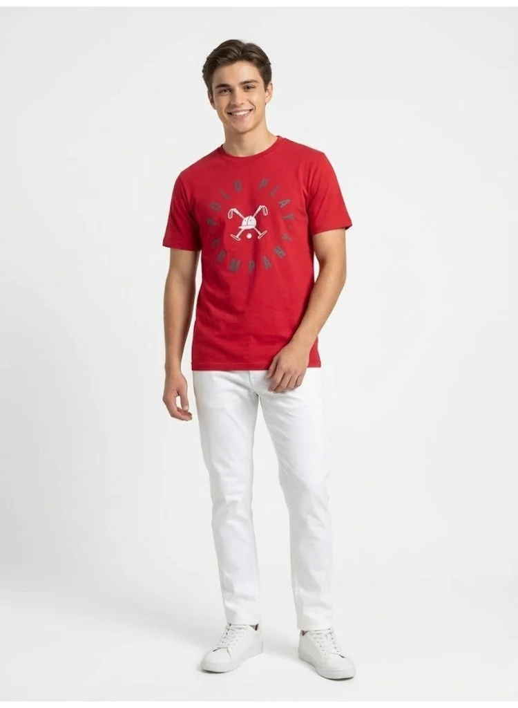 لعب البولو تيشيرت رجالي مطبوع - أحمر