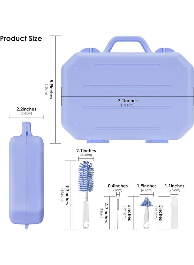 JCB CHIC 6 in 1 Bottle Cleaning Brush Set, Travel Baby Bottle Brush Cleaner Set with Silicone Bottle Brush Nipple Cleaner Brush Straw Brush Soap Dispenser Storage Box Bottle Drying Rack - Image 2