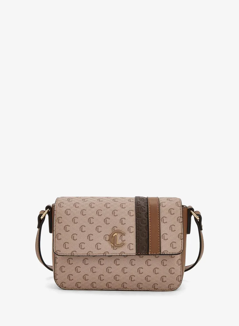 Monogram Print Crossbody Bag With Magnetic Closure