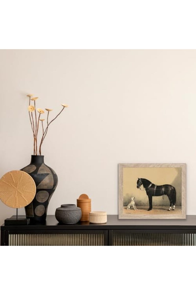 HoozGee Orloff Horse Art Prints by Emil Volkers A Black Horse and A White Dog Poster - Image 3