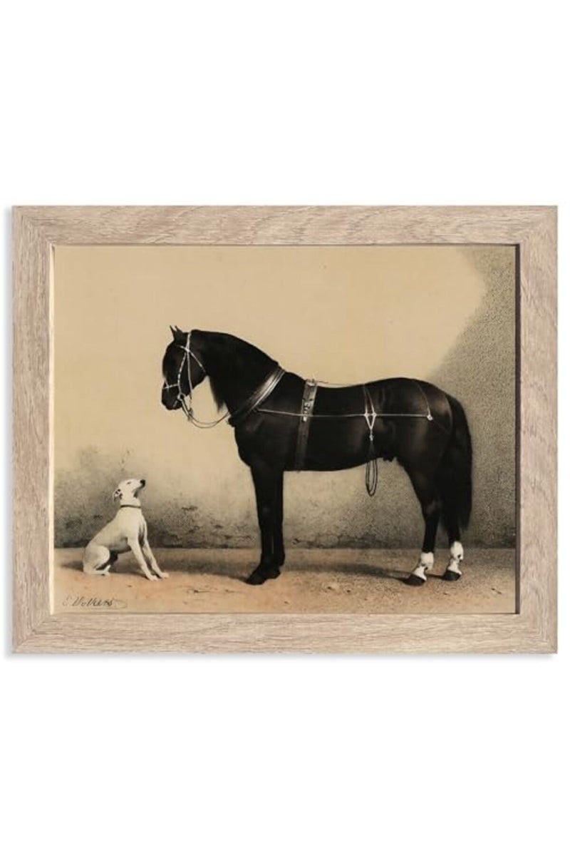 HoozGee Orloff Horse Art Prints by Emil Volkers A Black Horse and A White Dog Poster - Image 2