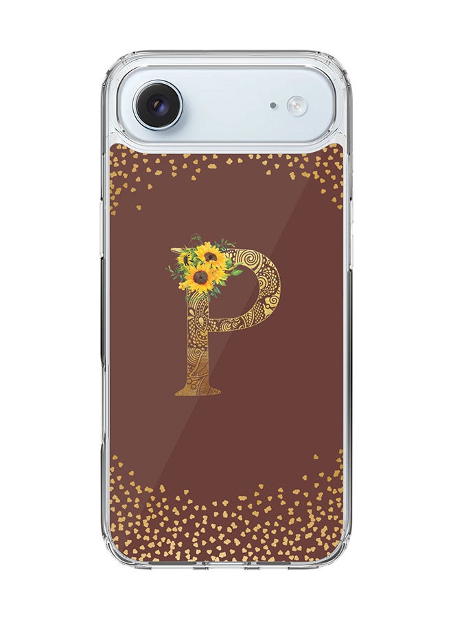Stylizedd Classic Clear MagSafe Case for iPhone 17 Air , Hybrid Soft Case Flexible Edges Anti Drop TPU PC Gel Thin Transparent Cover [ Designed for iPhone 17 Air ] - Custom Monogram Initial Letter Floral Pattern Alphabet - P  (Brown )