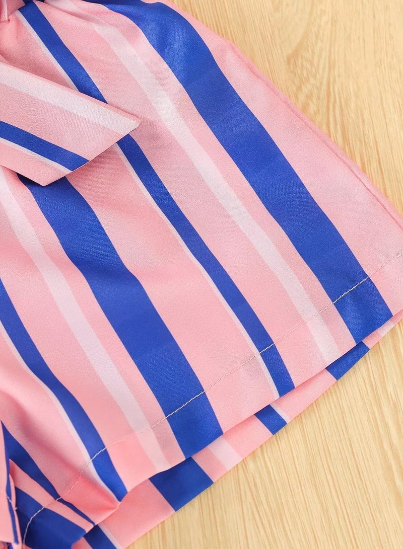 Toddler Girls Block Striped Belted Shorts - Image 4