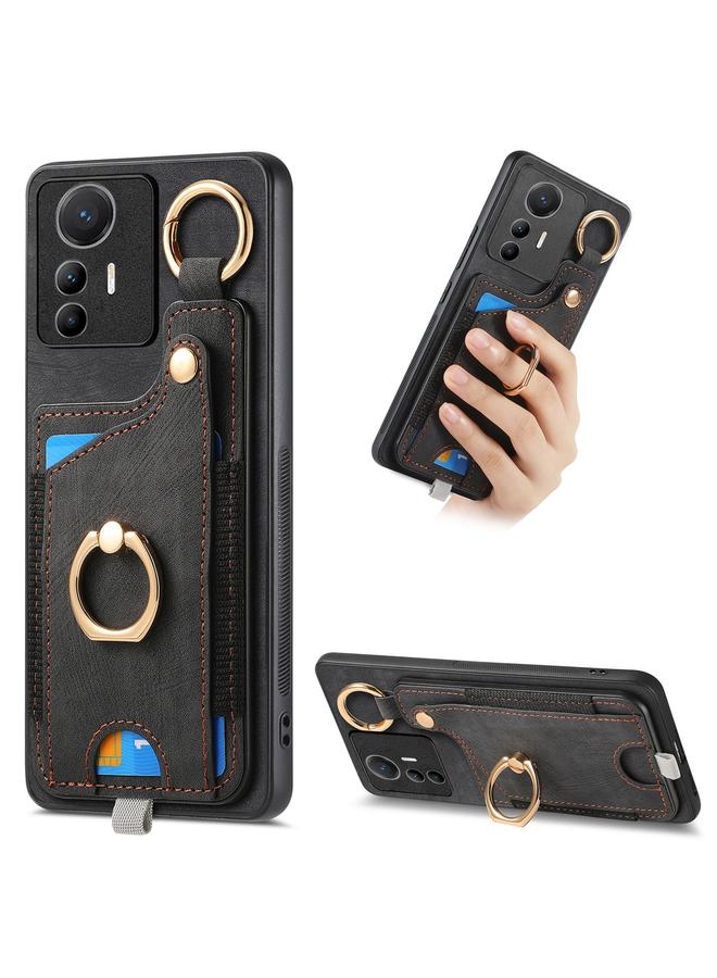 Green Tiger For Xiaomi 12 Lite Retro Skin-feel Ring Card Bag Phone Case with Hang Loop(Black)